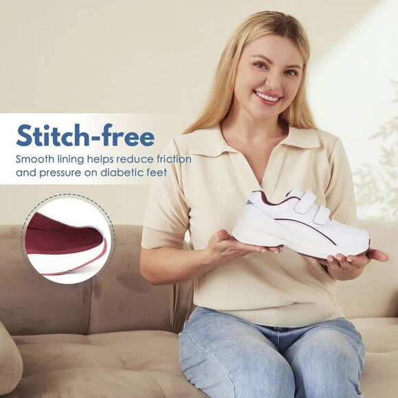 Women's ORTOREX by Ortho+rest Diabetic Walking Shoes, White/Burgandy, Size 9 - Picture 5 of 12